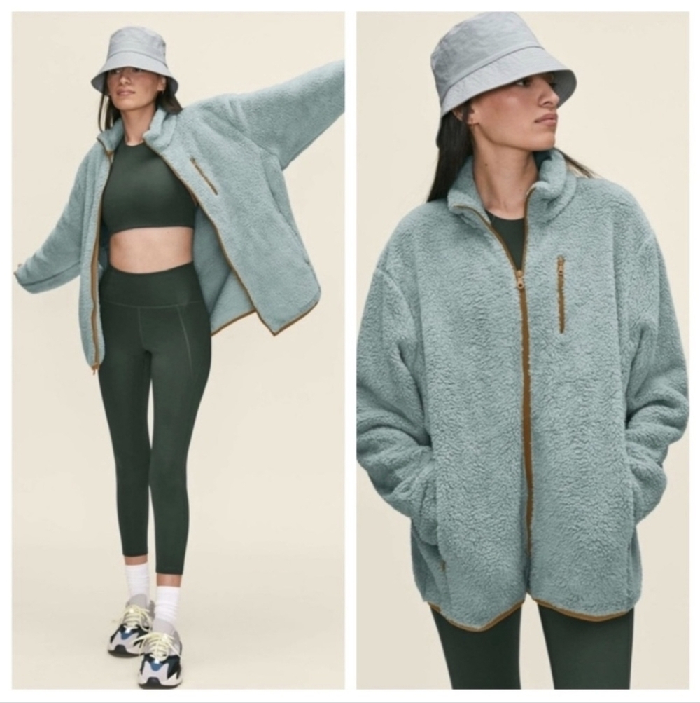 Girlfriend Collective Full-zip Sherpa Recycled Fleece In Color Ice Size M
